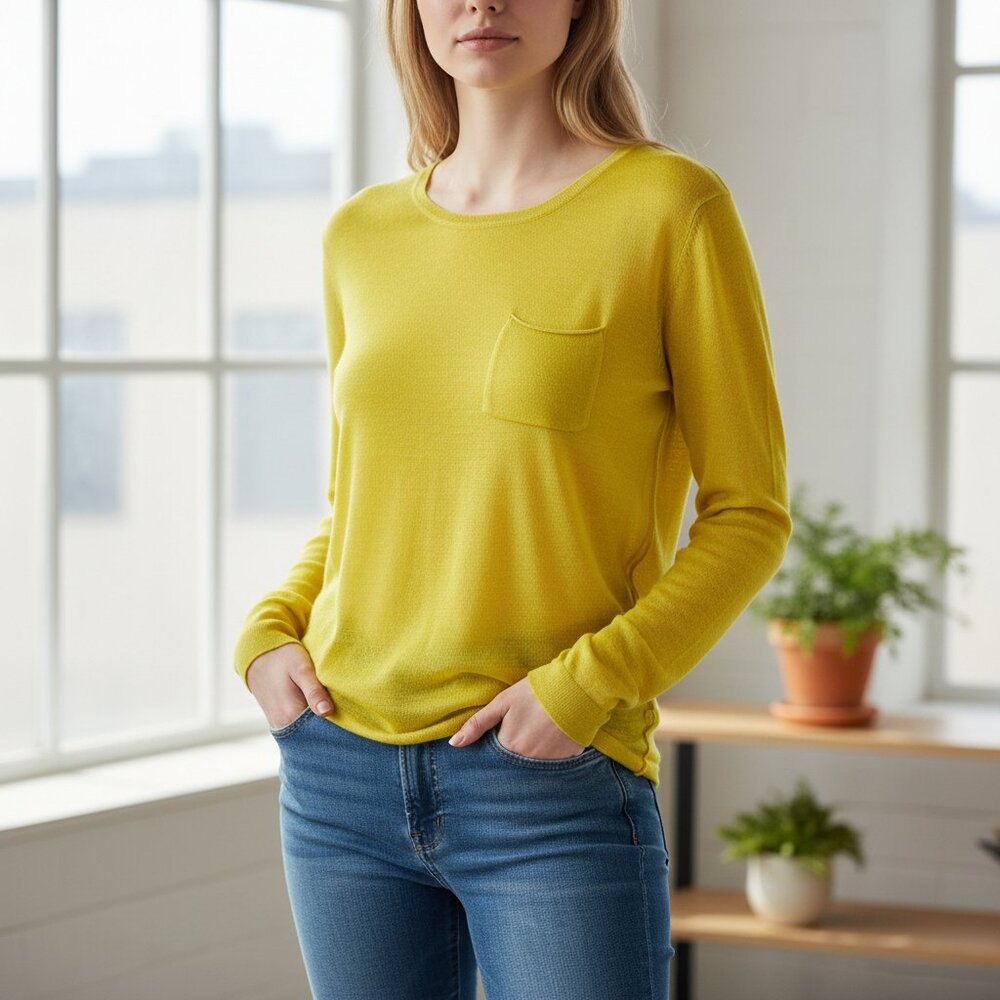 MADEWELL WALLACE- Citron yellow - Silk Blend -Knit Long Sleeve Top | Small